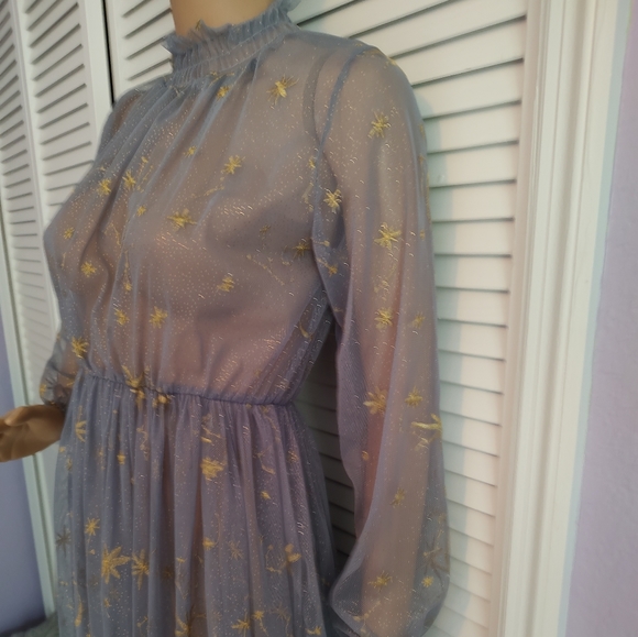 Golden trend Dresses & Skirts - Gold embroidered sheer mesh dress